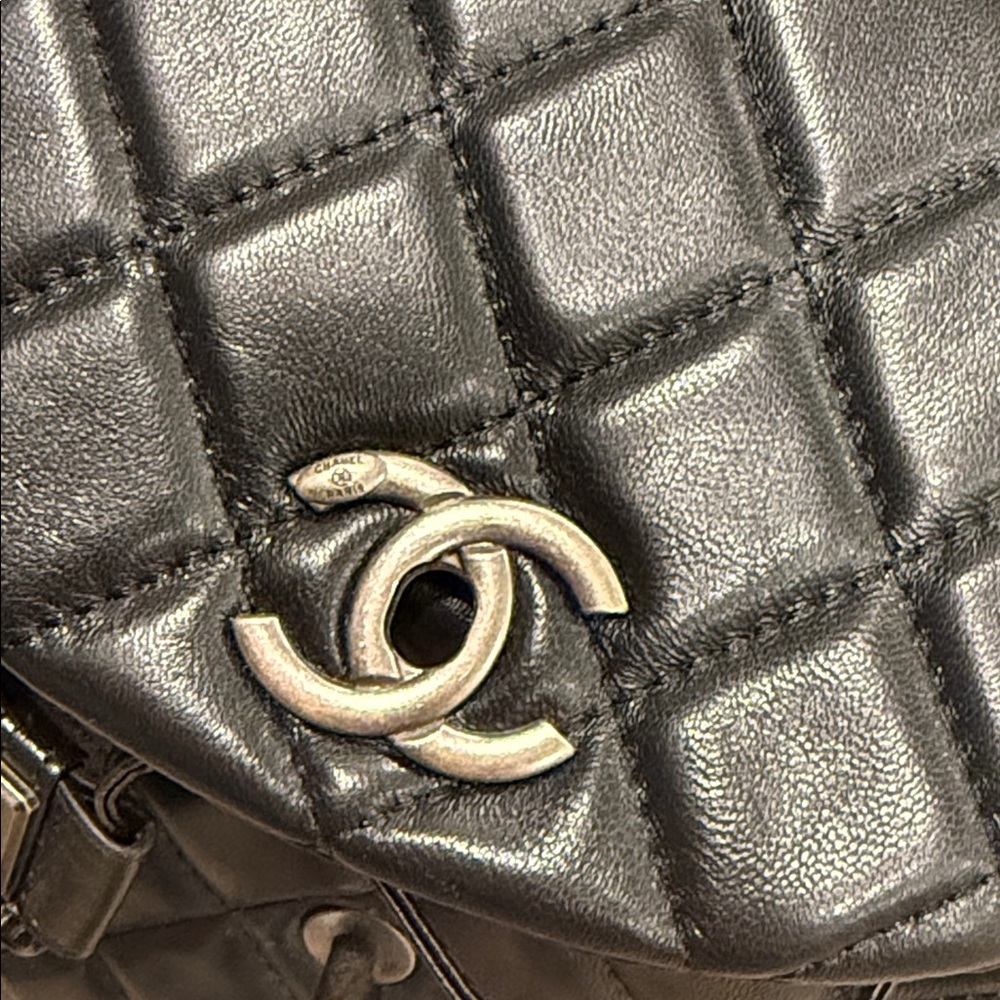 CHANEL Black Quilted Backpack with Silver Chain - Picture 4 of 6